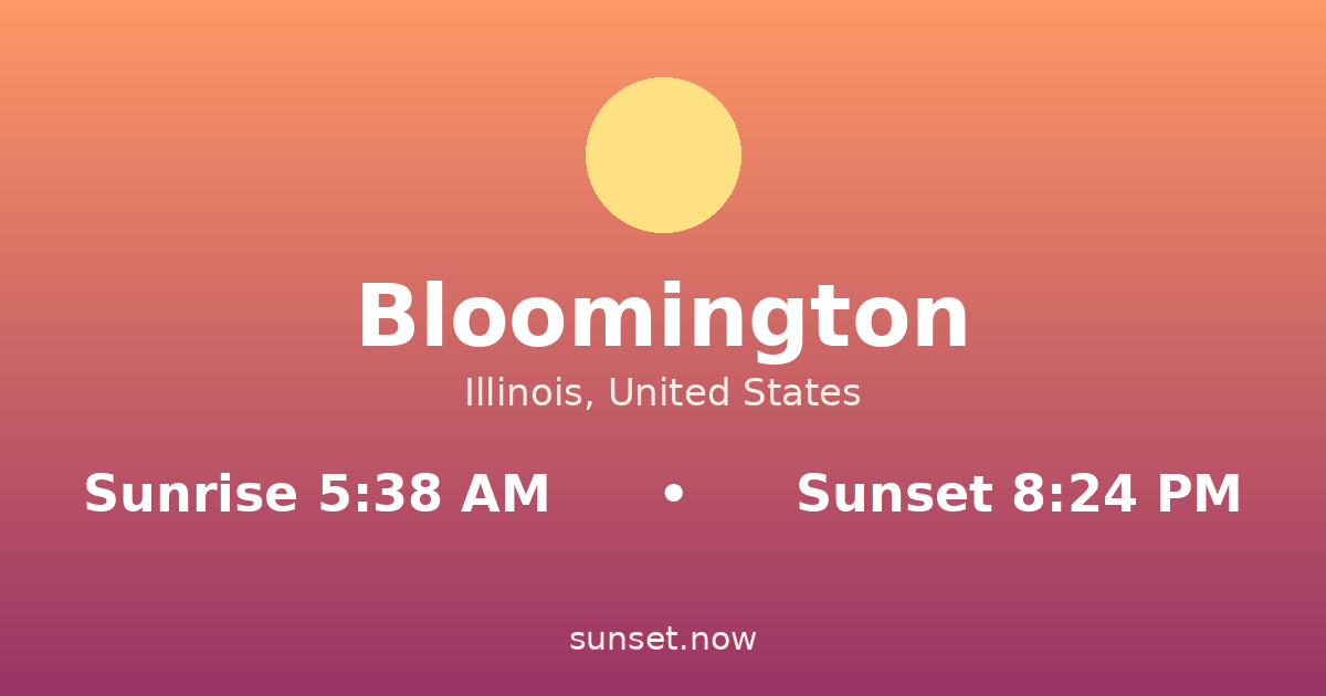 Sunrise & sunset times in Bloomington, Illinois — sunrise 5:38 AM, sunset 8:24 PM