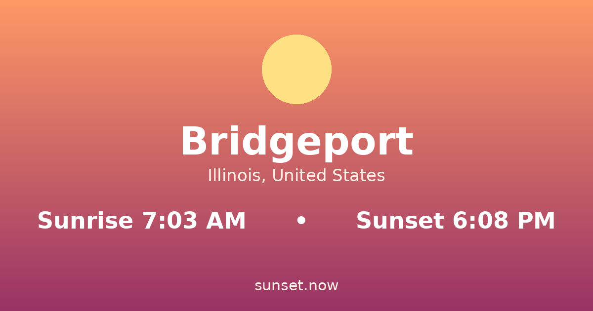 Sunrise & sunset times in Bridgeport, Illinois — sunrise 7:03 AM, sunset 6:08 PM