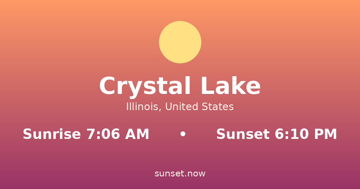 Sunrise & sunset times in Crystal Lake, Illinois — sunrise 7:06 AM, sunset 6:10 PM
