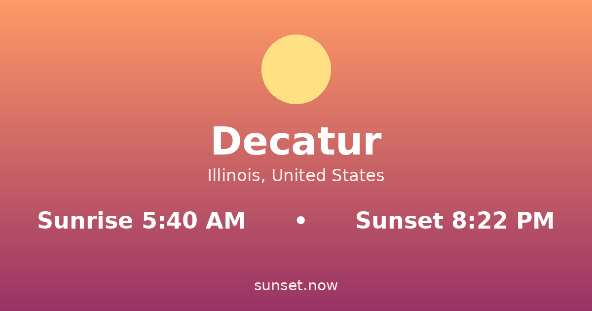 Sunrise & sunset times in Decatur, Illinois — sunrise 5:40 AM, sunset 8:22 PM