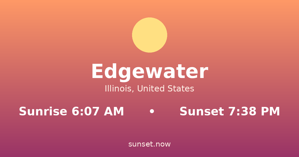 Sunrise & sunset times in Edgewater, Illinois — sunrise 6:07 AM, sunset 7:38 PM