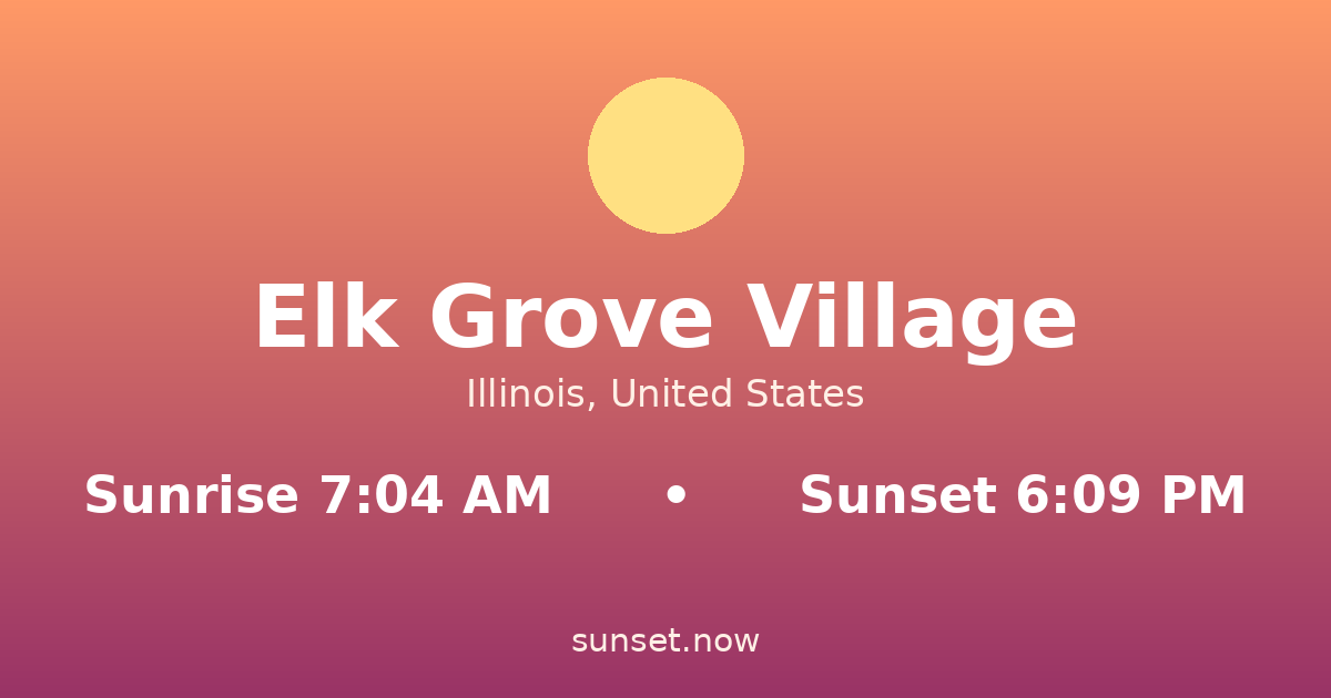 Sunrise & sunset times in Elk Grove Village, Illinois — sunrise 7:04 AM, sunset 6:09 PM