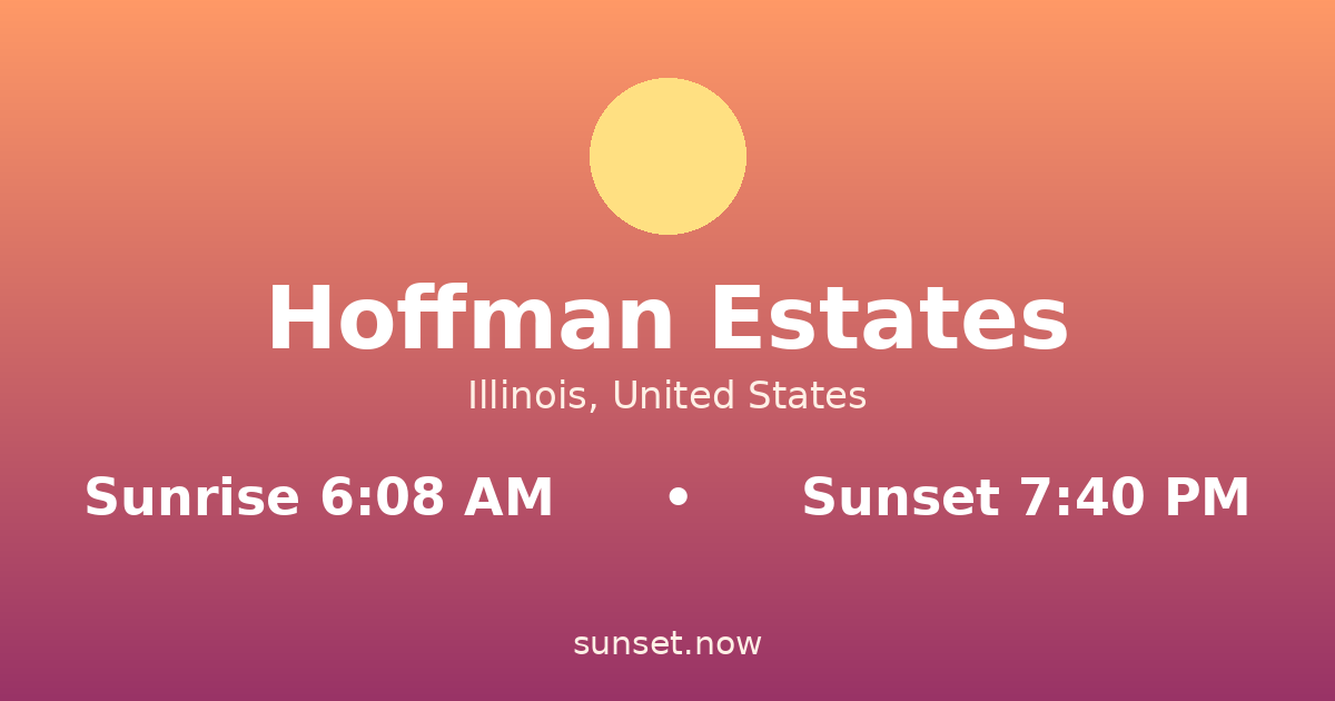 Sunrise & sunset times in Hoffman Estates, Illinois — sunrise 6:08 AM, sunset 7:40 PM