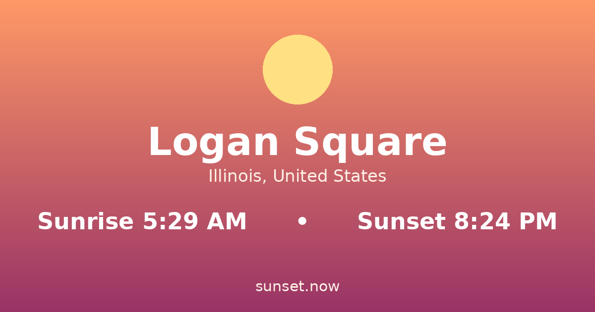 Sunrise & sunset times in Logan Square, Illinois — sunrise 5:29 AM, sunset 8:24 PM