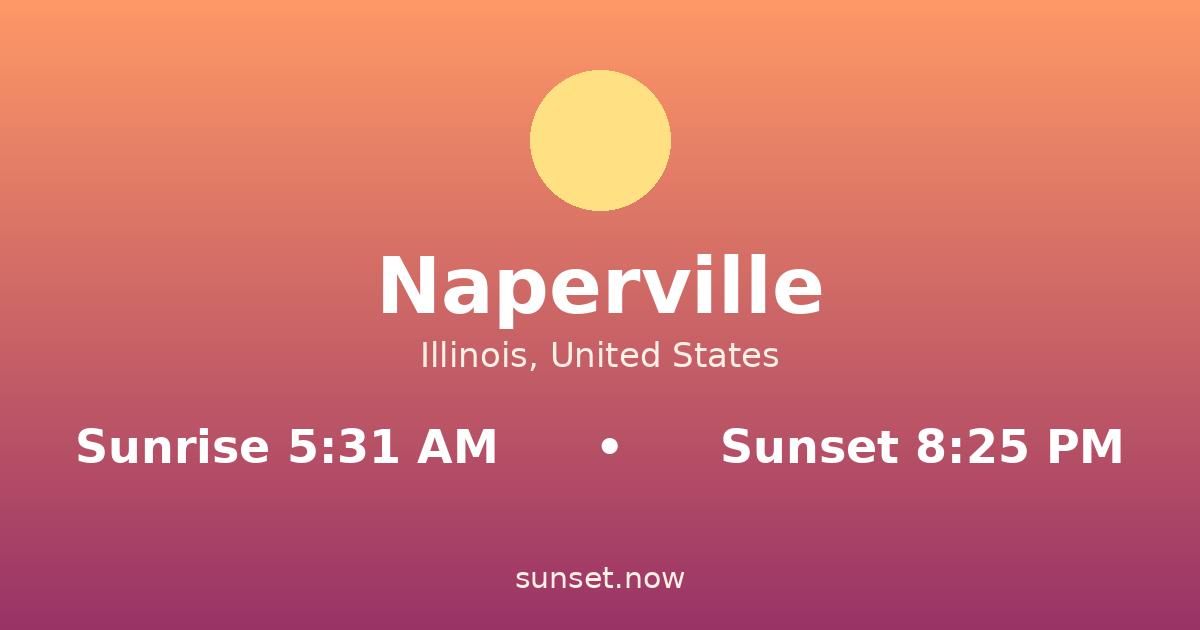 Sunrise & sunset times in Naperville, Illinois — sunrise 5:31 AM, sunset 8:25 PM