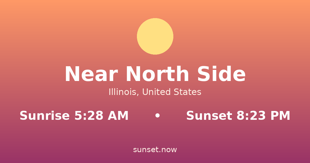 Sunrise & sunset times in Near North Side, Illinois — sunrise 5:28 AM, sunset 8:23 PM
