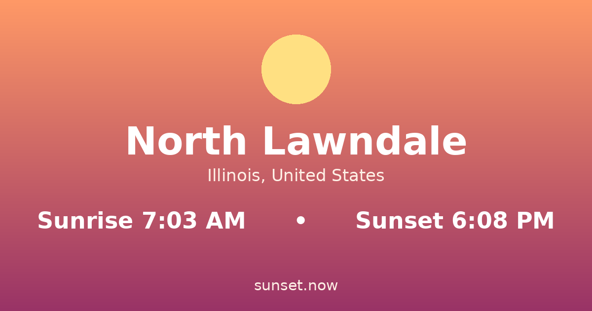 Sunrise & sunset times in North Lawndale, Illinois — sunrise 7:03 AM, sunset 6:08 PM
