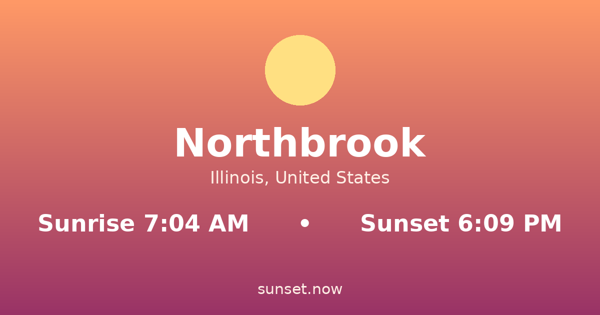 Sunrise & sunset times in Northbrook, Illinois — sunrise 7:04 AM, sunset 6:09 PM