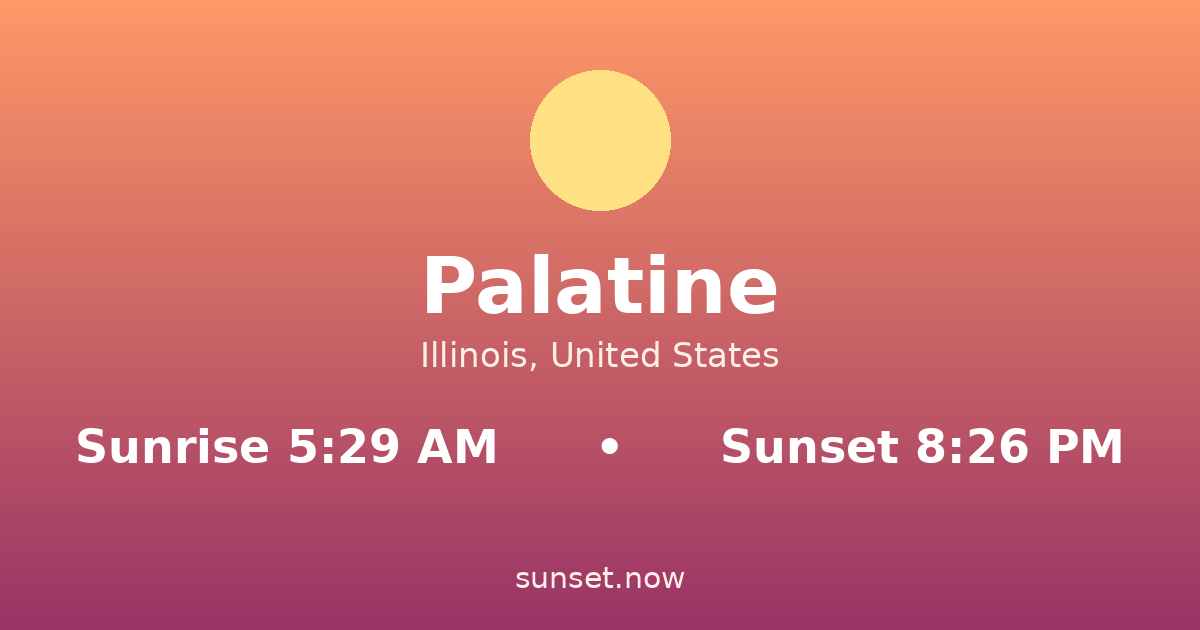 Sunrise & sunset times in Palatine, Illinois — sunrise 5:29 AM, sunset 8:26 PM