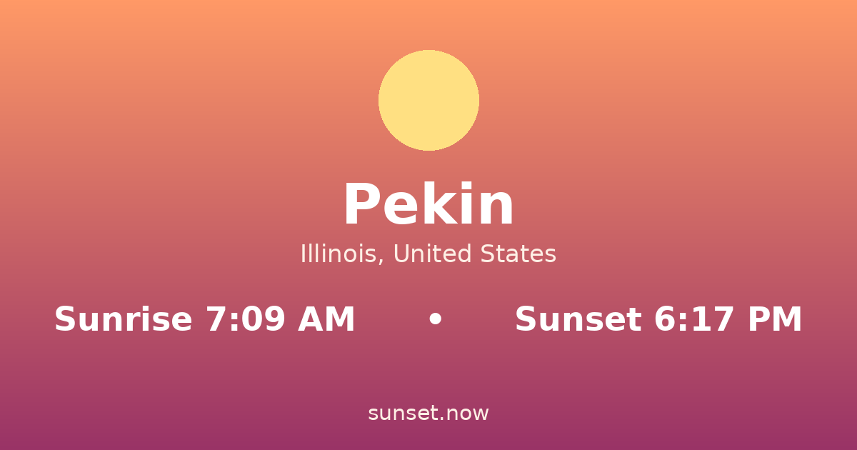 Sunrise & sunset times in Pekin, Illinois — sunrise 7:09 AM, sunset 6:17 PM