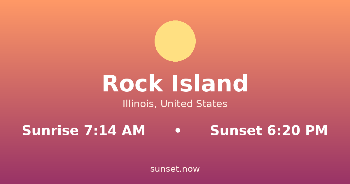 Sunrise & sunset times in Rock Island, Illinois — sunrise 7:14 AM, sunset 6:20 PM