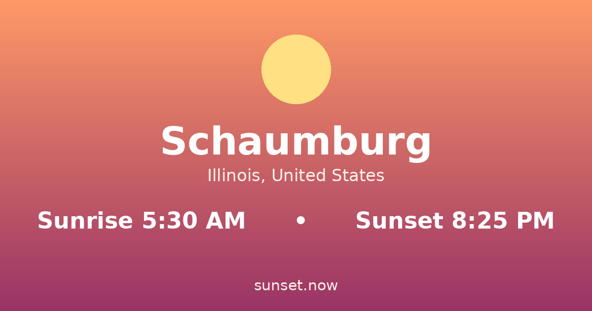 Sunrise & sunset times in Schaumburg, Illinois — sunrise 5:30 AM, sunset 8:25 PM