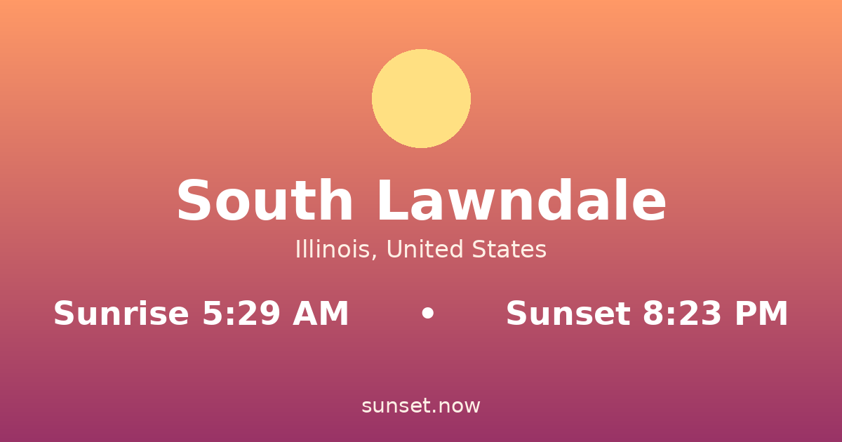 Sunrise & sunset times in South Lawndale, Illinois — sunrise 5:29 AM, sunset 8:23 PM