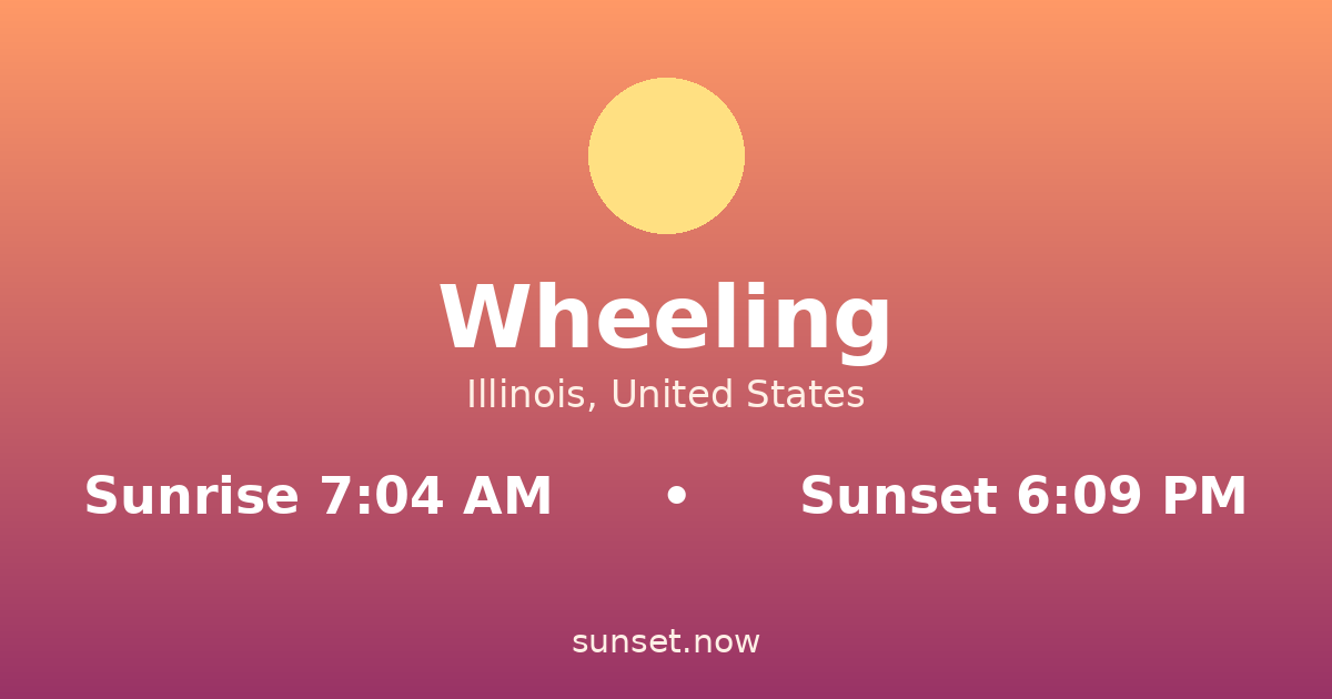 Sunrise & sunset times in Wheeling, Illinois — sunrise 7:04 AM, sunset 6:09 PM