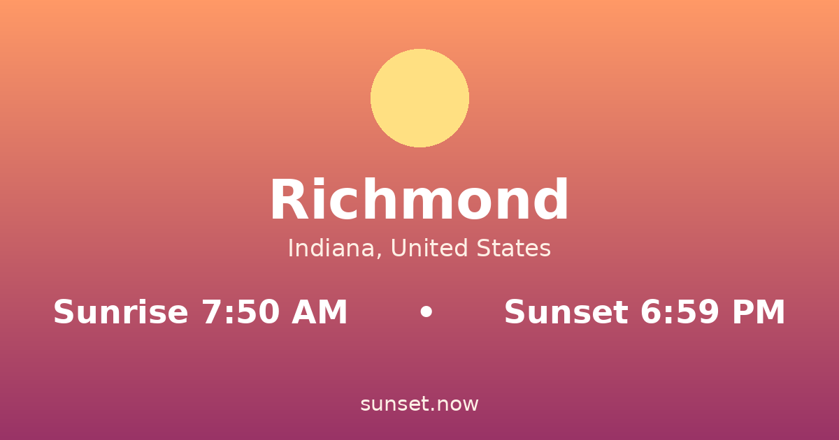 Sunrise & sunset times in Richmond, Indiana — sunrise 7:50 AM, sunset 6:59 PM