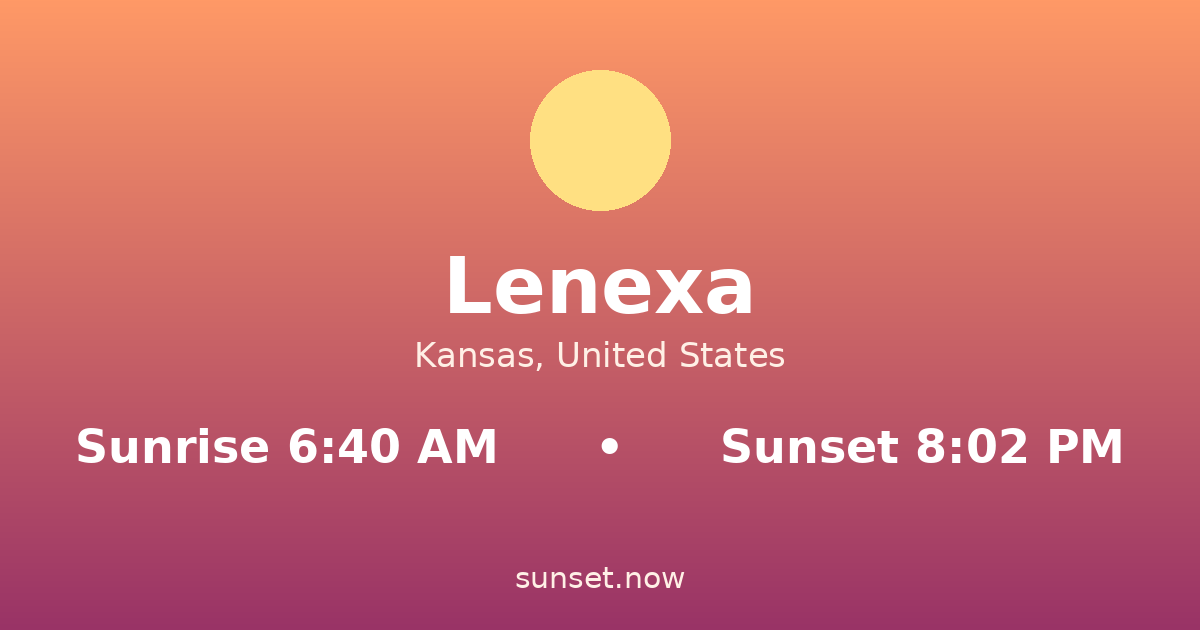 Sunrise & sunset times in Lenexa, Kansas — sunrise 6:40 AM, sunset 8:02 PM