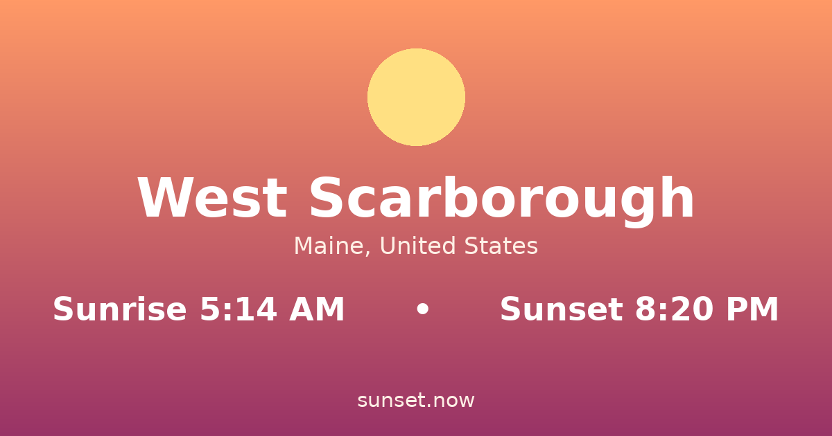 Sunrise & sunset times in West Scarborough, Maine — sunrise 5:14 AM, sunset 8:20 PM