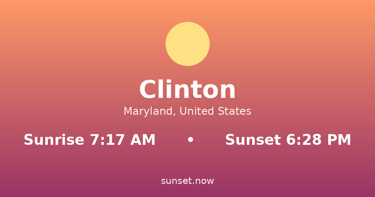 Sunrise & sunset times in Clinton, Maryland — sunrise 7:17 AM, sunset 6:28 PM