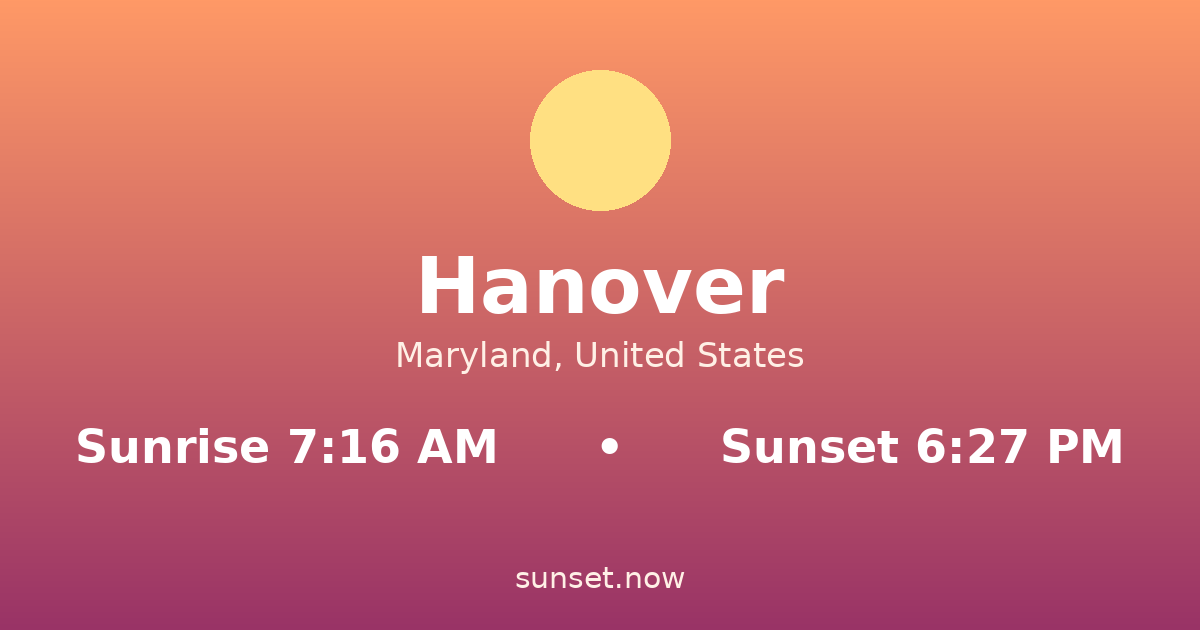 Sunrise & sunset times in Hanover, Maryland — sunrise 7:16 AM, sunset 6:27 PM