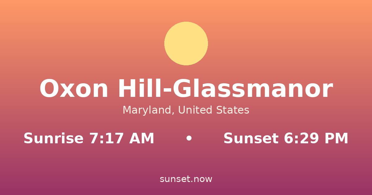 Sunrise & sunset times in Oxon Hill-Glassmanor, Maryland — sunrise 7:17 AM, sunset 6:29 PM