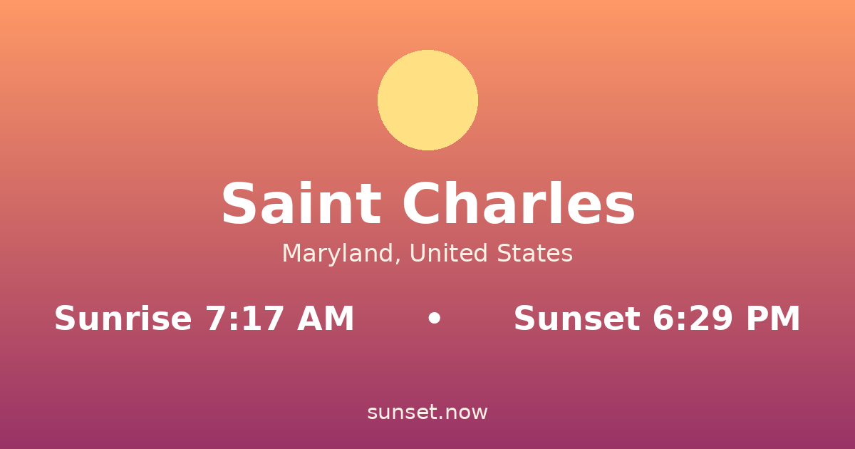 Sunrise & sunset times in Saint Charles, Maryland — sunrise 7:17 AM, sunset 6:29 PM