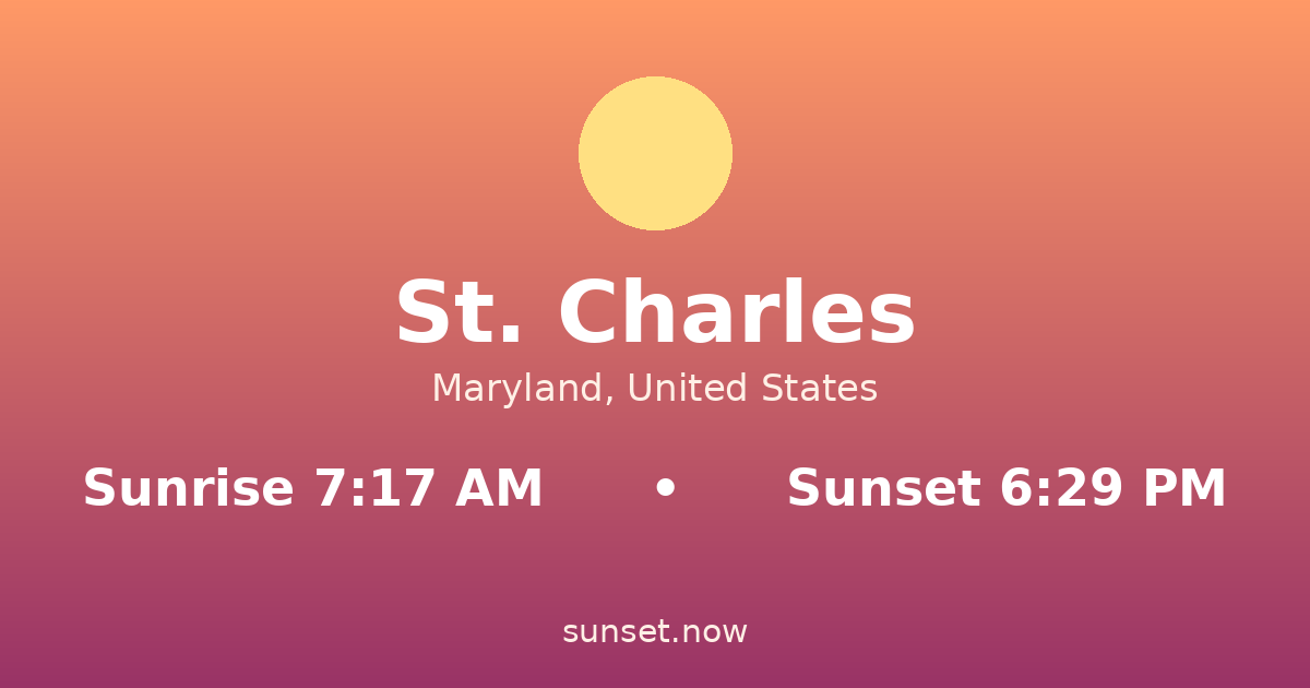 Sunrise & sunset times in St. Charles, Maryland — sunrise 7:17 AM, sunset 6:29 PM