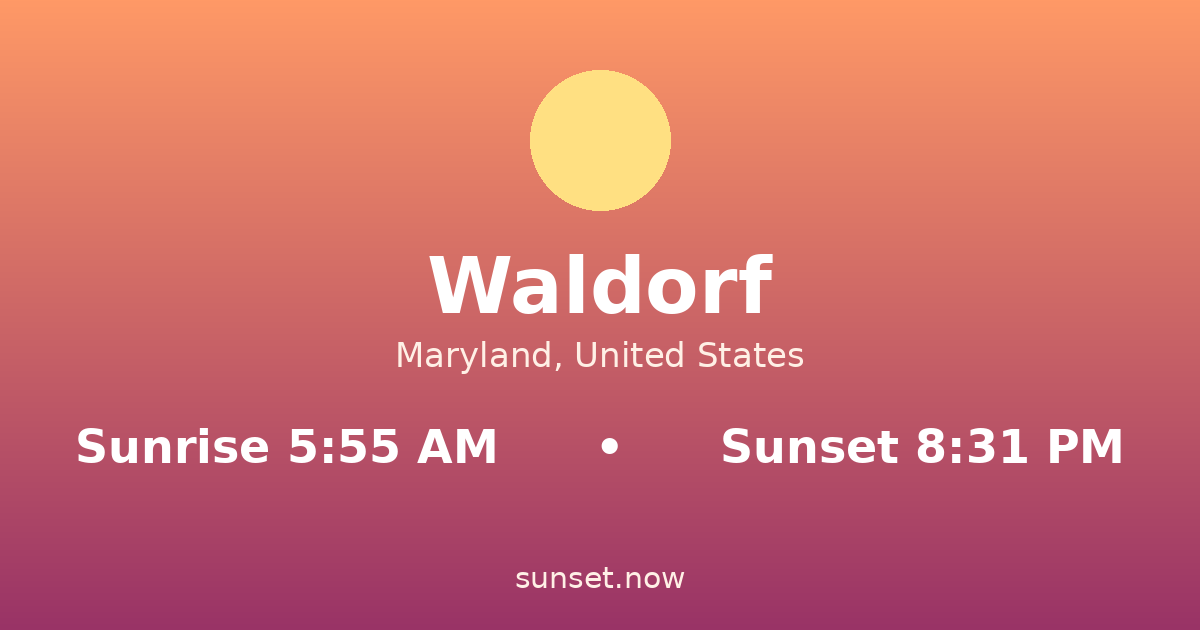 Sunrise & sunset times in Waldorf, Maryland — sunrise 5:55 AM, sunset 8:31 PM