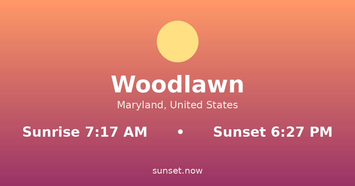Sunrise & sunset times in Woodlawn, Maryland — sunrise 7:17 AM, sunset 6:27 PM