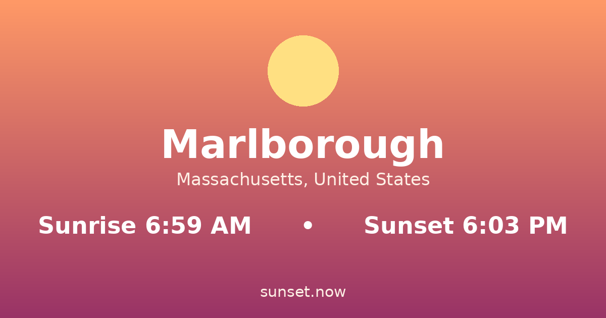 Sunrise & sunset times in Marlborough, Massachusetts — sunrise 6:59 AM, sunset 6:03 PM