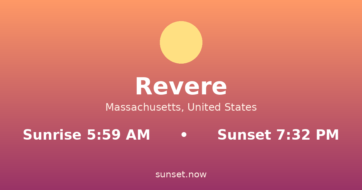 Sunrise & sunset times in Revere, Massachusetts — sunrise 5:59 AM, sunset 7:32 PM