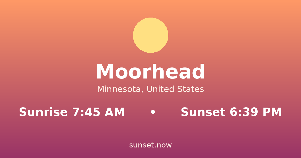 Sunrise & sunset times in Moorhead, Minnesota — sunrise 7:45 AM, sunset 6:39 PM