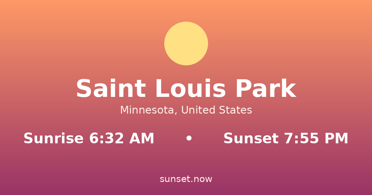 Sunrise & sunset times in Saint Louis Park, Minnesota — sunrise 6:32 AM, sunset 7:55 PM