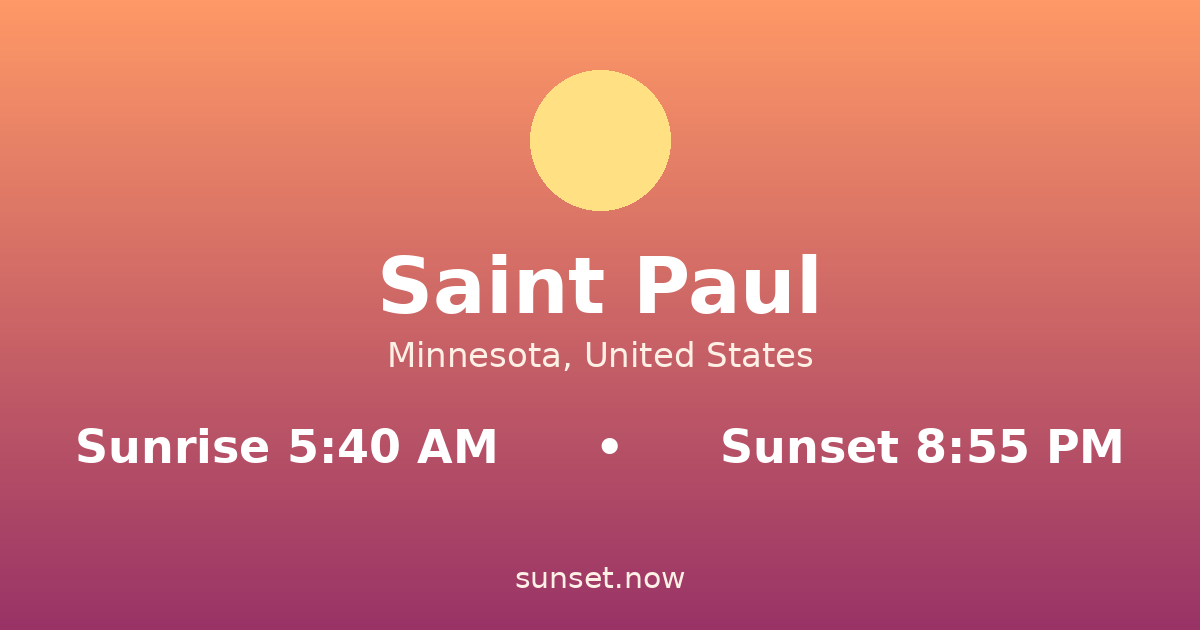 Sunrise & sunset times in Saint Paul, Minnesota — sunrise 5:40 AM, sunset 8:55 PM