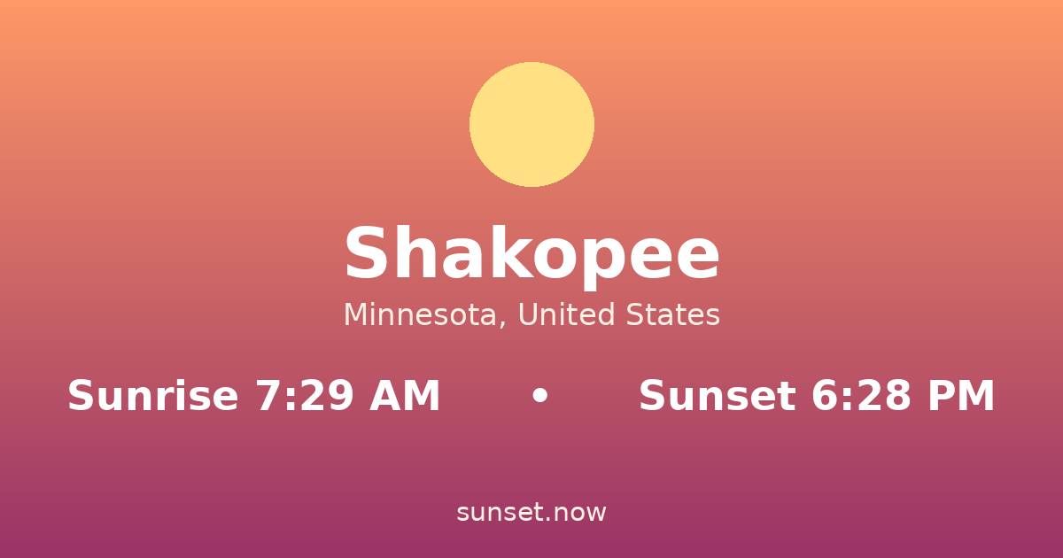 Sunrise & sunset times in Shakopee, Minnesota — sunrise 7:29 AM, sunset 6:28 PM