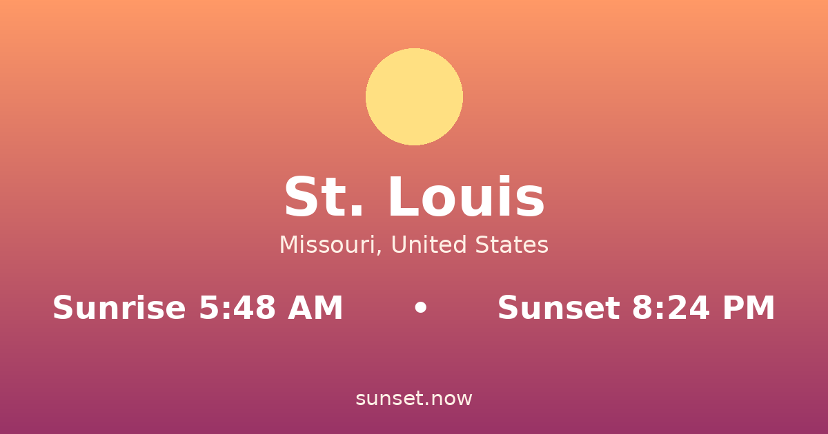 Sunrise & sunset times in St. Louis, Missouri — sunrise 5:48 AM, sunset 8:24 PM