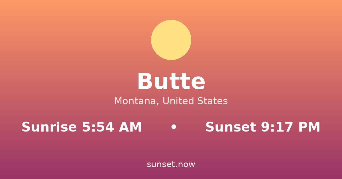 Sunrise & sunset times in Butte, Montana — sunrise 5:54 AM, sunset 9:17 PM