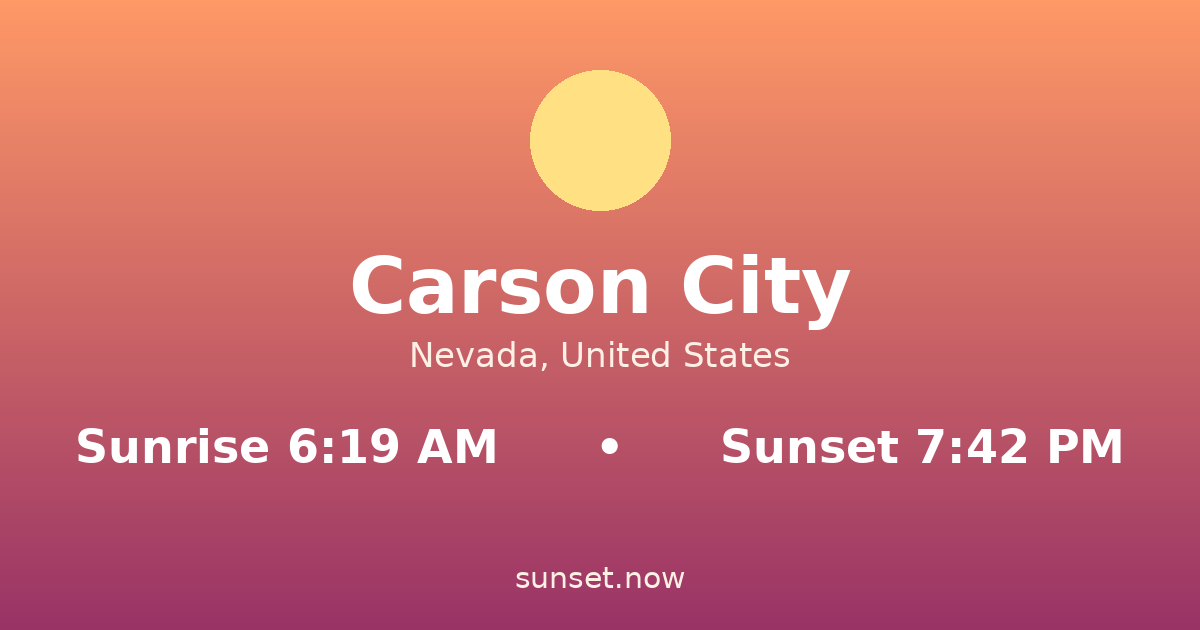 Sunrise & sunset times in Carson City, Nevada — sunrise 6:19 AM, sunset 7:42 PM