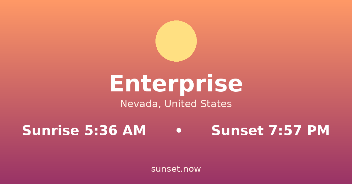 Sunrise & sunset times in Enterprise, Nevada — sunrise 5:36 AM, sunset 7:57 PM