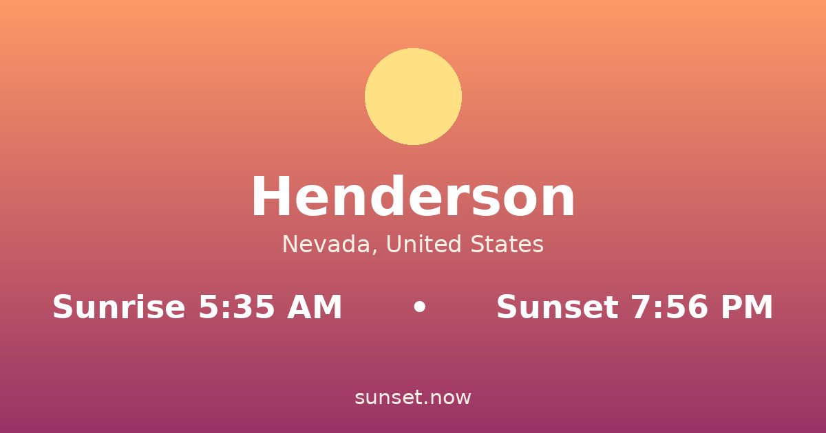 Sunrise & sunset times in Henderson, Nevada — sunrise 5:35 AM, sunset 7:56 PM