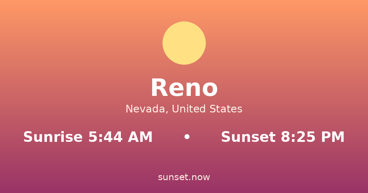 Sunrise & sunset times in Reno, Nevada — sunrise 5:44 AM, sunset 8:25 PM