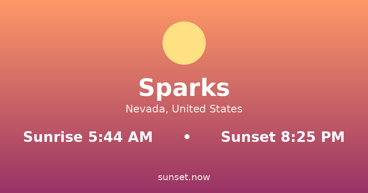 Sunrise & sunset times in Sparks, Nevada — sunrise 5:44 AM, sunset 8:25 PM