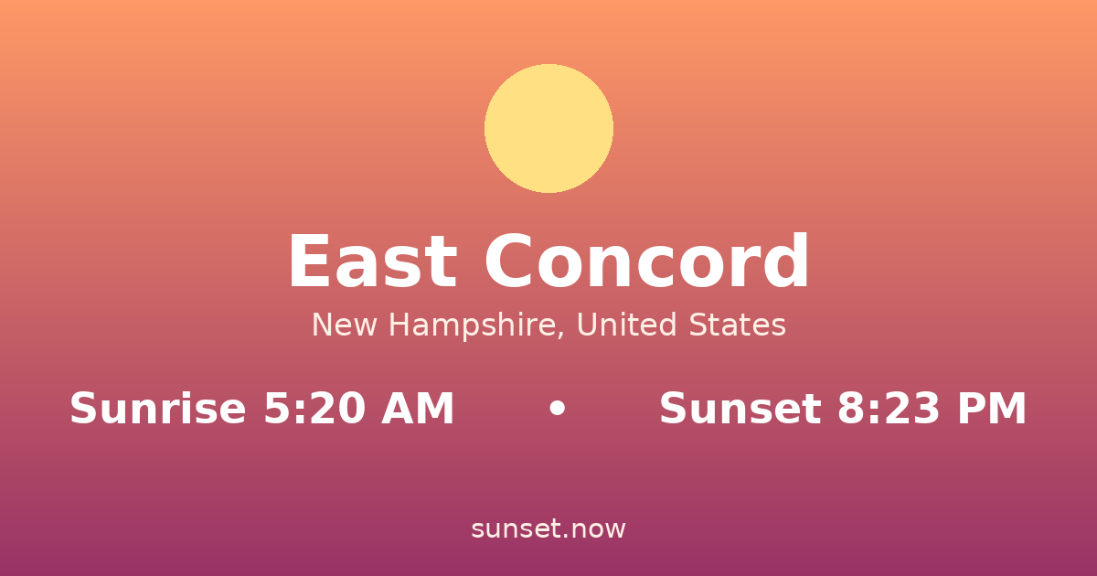 Sunrise & sunset times in East Concord, New Hampshire — sunrise 5:20 AM, sunset 8:23 PM