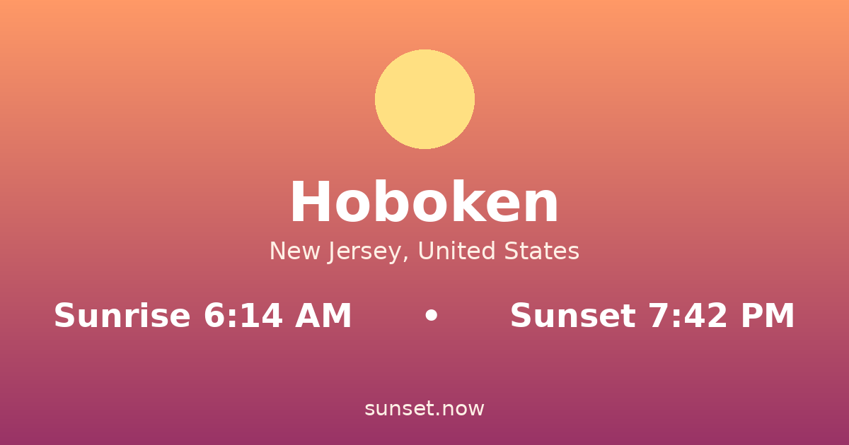 Sunrise & sunset times in Hoboken, Nueva Jersey — sunrise 6:14 AM, sunset 7:42 PM