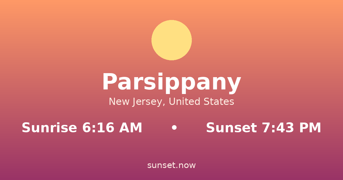 Sunrise & sunset times in Parsippany, Nueva Jersey — sunrise 6:16 AM, sunset 7:43 PM