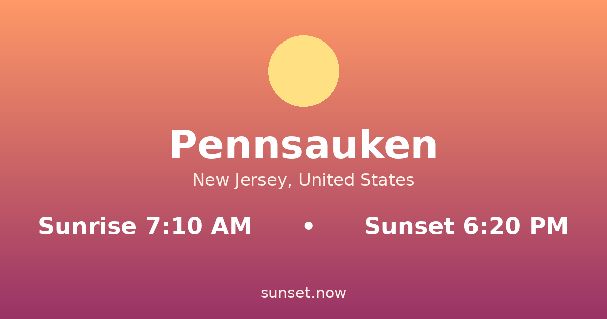 Sunrise & sunset times in Pennsauken, New Jersey — sunrise 7:10 AM, sunset 6:20 PM