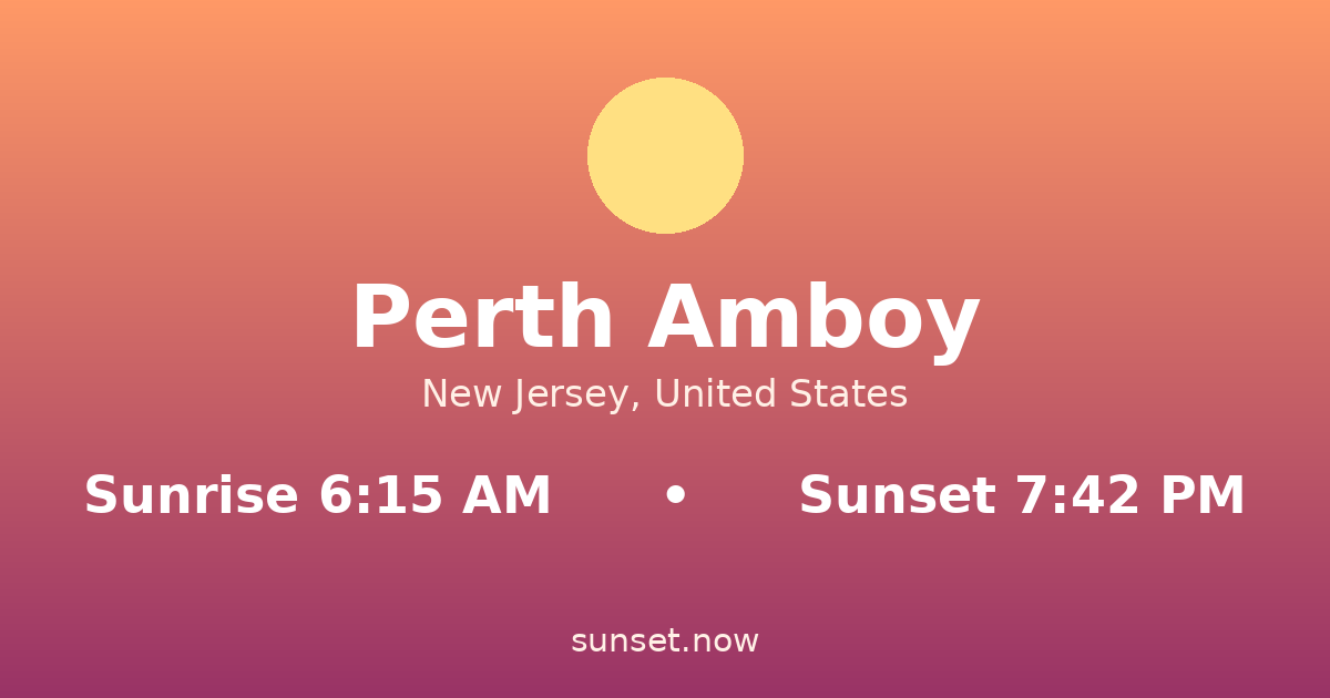 Sunrise & sunset times in Perth Amboy, Nueva Jersey — sunrise 6:15 AM, sunset 7:42 PM