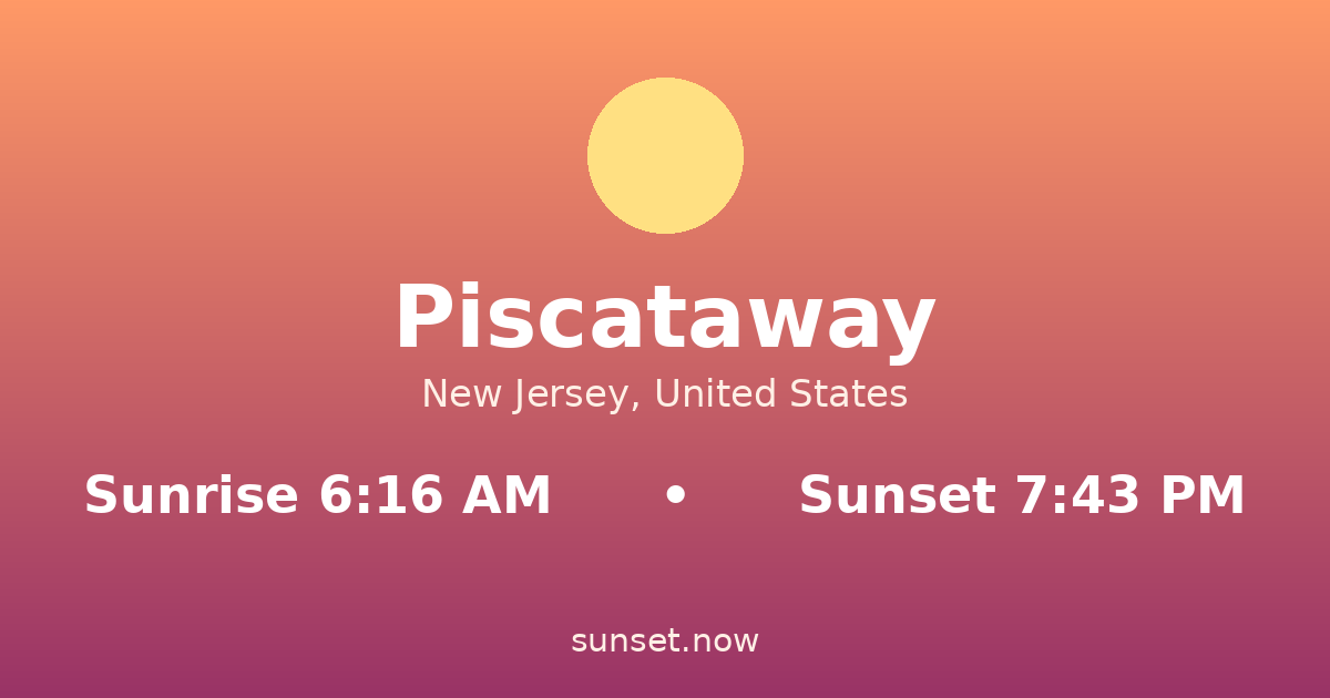 Sunrise & sunset times in Piscataway, Nueva Jersey — sunrise 6:16 AM, sunset 7:43 PM