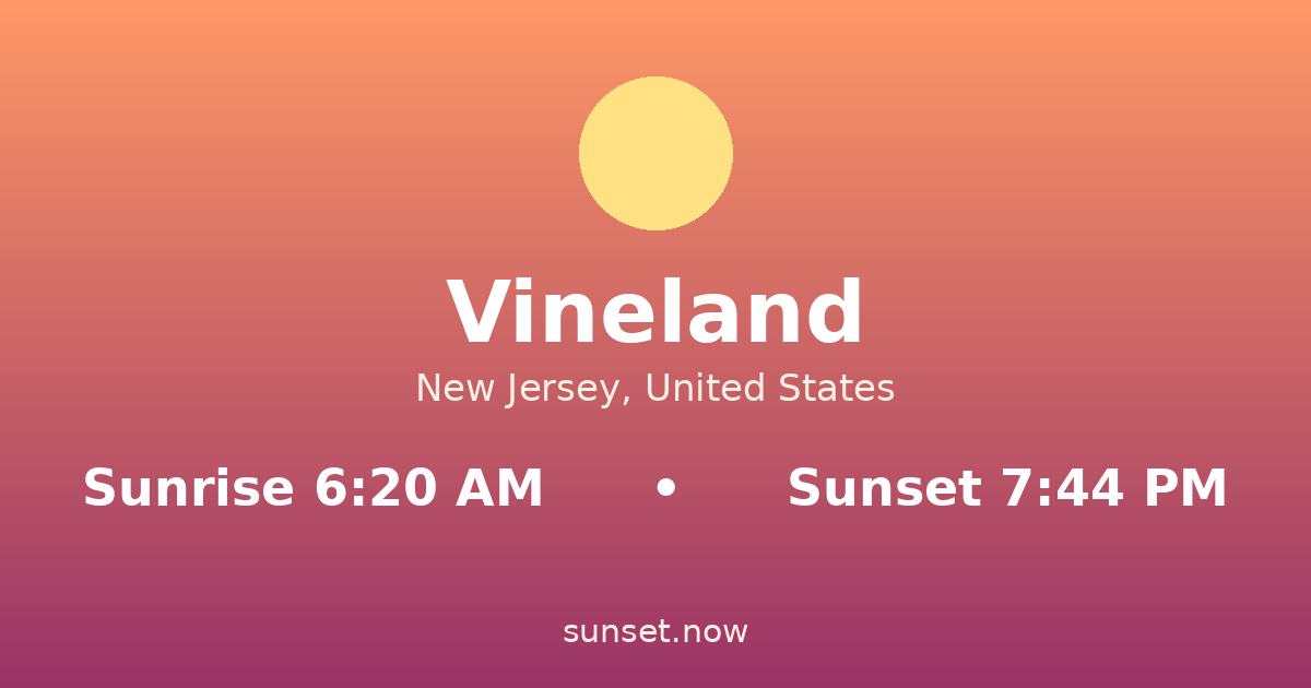 Sunrise & sunset times in Vineland, Nueva Jersey — sunrise 6:20 AM, sunset 7:44 PM