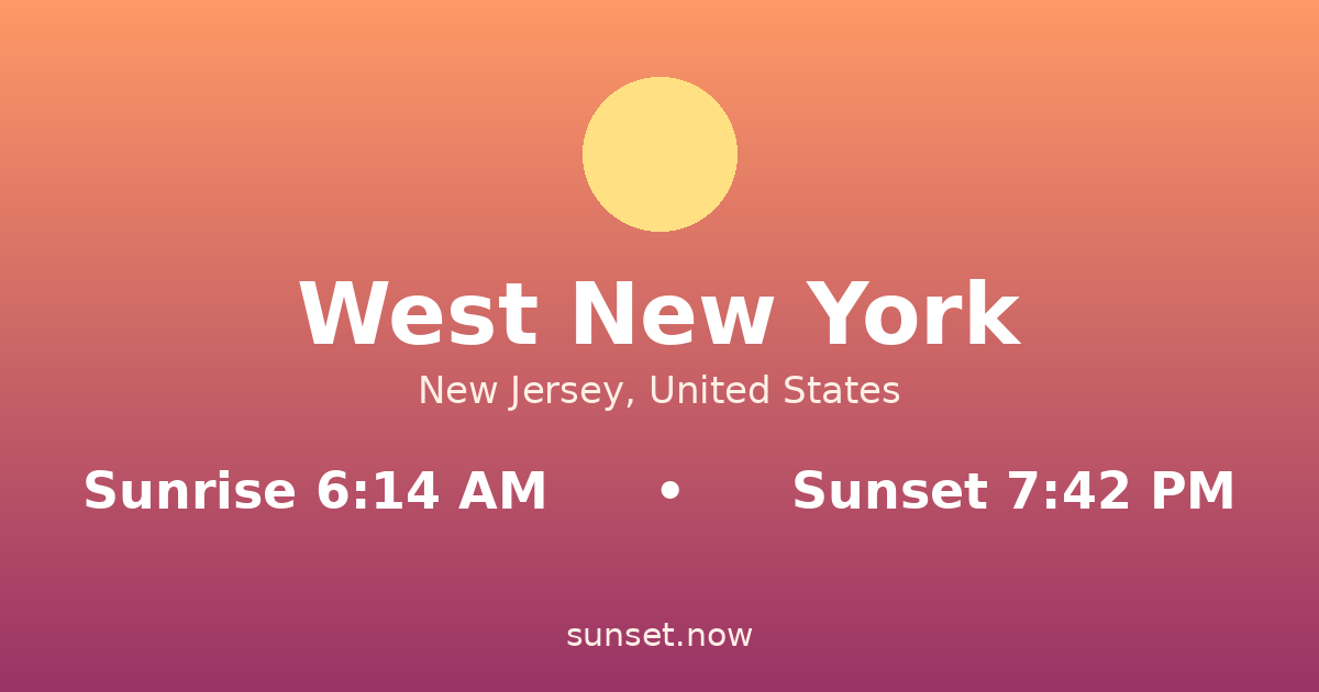 Sunrise & sunset times in West New York, Nueva Jersey — sunrise 6:14 AM, sunset 7:42 PM