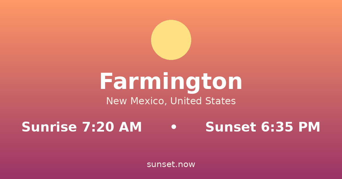 Sunrise & sunset times in Farmington, New Mexico — sunrise 7:19 AM, sunset 6:37 PM